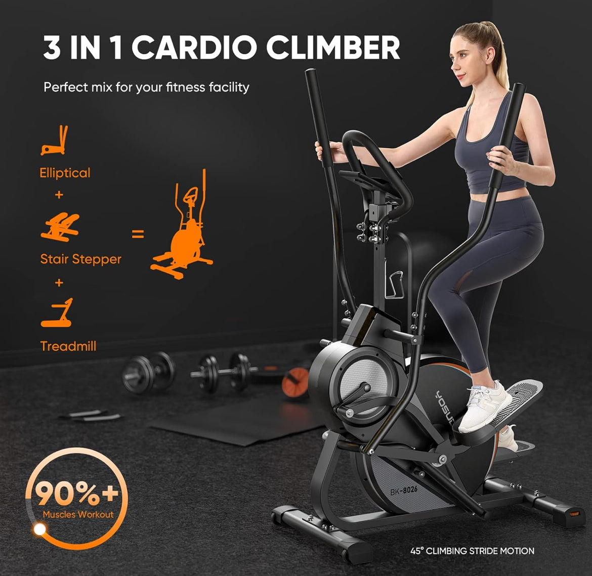YOSUDA FitStep 3 en 1 – Elíptica, Stepper y Caminadora Compacta