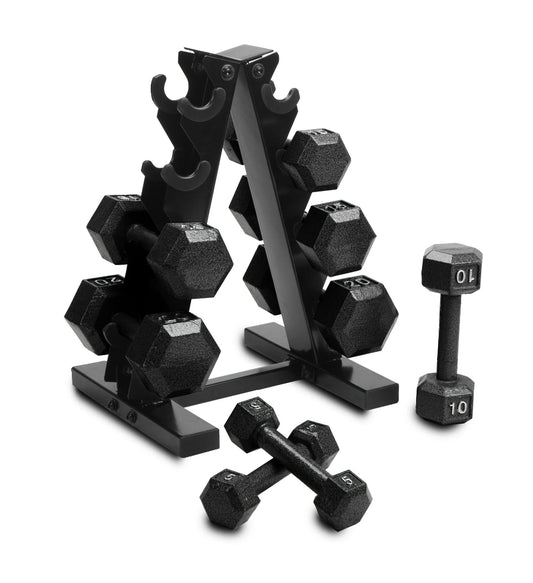 Cap Juego de Pesas con Mancuernas Hexagonales de Hierro Fundido con Barra de 100 lb y Estante, Negro