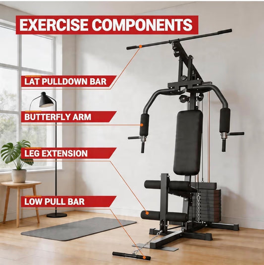 Home Gym Equipment, Multifunctional Workout Station with 100LBS Weight Stack, Home Gym Machine for Full Body Traning with LAT Pulldown System